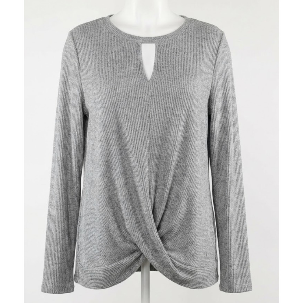 INC International Concepts Shirt L Gray Silver Tunic Long Sleeve Stretch